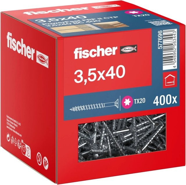 Fischer PowerFast II Senkkopf Teilgewinde Schraube Torx aus verzinktem Stahl, Durchmesser: 3,5 mm, Länge: 40 mm, 400 Stück - Bild 1