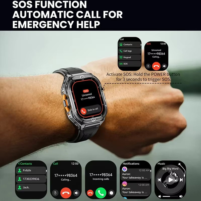 CRTORRS Smartwatch, GPS, 5 ATM, Leder, Schwarz, Herren - Bild 2