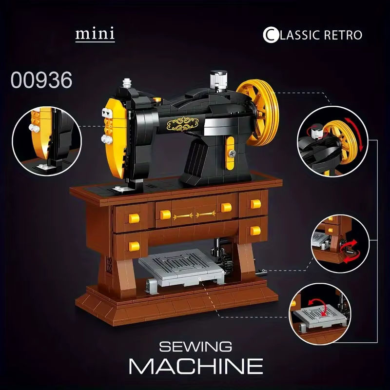 AMAZINGBLOKS Retro-Nähmaschine DIY-Baukasten in Schwarz aus Kunststoff mit 633 Teilen - Bild 3