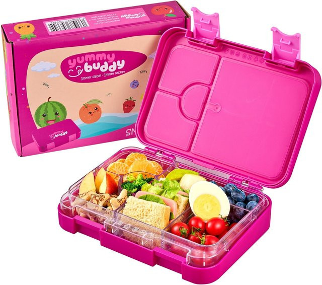 yummy buddy Kinder Brotdose mit 6 Fächern und Klick-Verschluss in Pink, BPA-frei - Bild 1