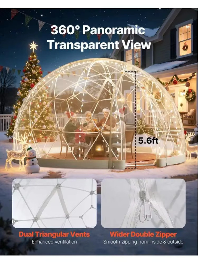 Gartendom Transparentes Blasenzelt als Geodätisches Kuppelgewächshaus mit Fenster, Weiß, B: 3,6 m, H: 2,2 m - Bild 5