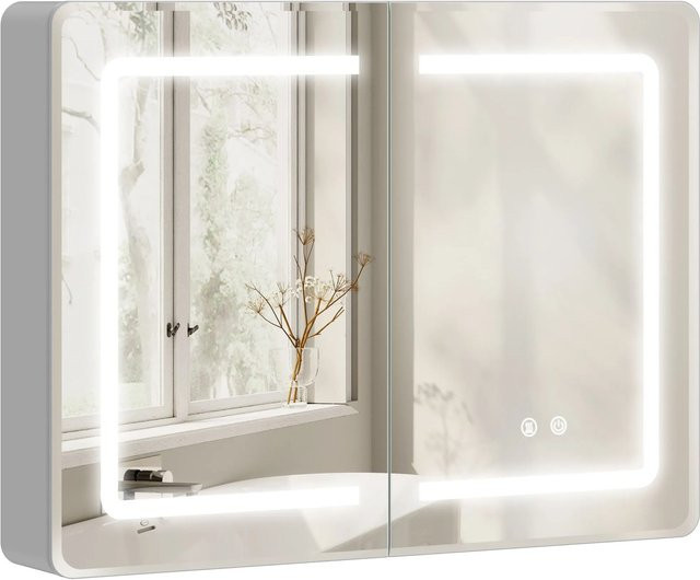 HOMCOM Spiegelschrank in Silber mit LED-Beleuchtung und Anti-Beschlag-Funktion, B/T/H: 80 x 13,5 x 60 cm - Bild 1