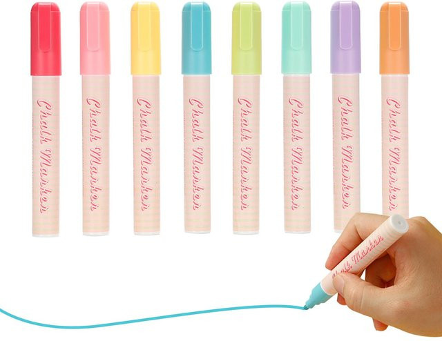TOMTOP JMS Flüssigkreide-Marker mit 8 leuchtenden Farben und 6 mm Meißelspitze, wasserbasierte Kreidestifte in Multicolour - Bild 1