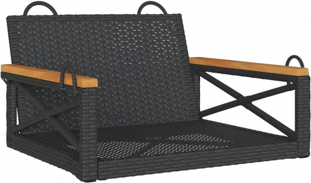 furnicato Hängesessel Schwarz aus UV-beständigem PE-Rattan mit Metallrahmen, B/T/H: 63 x 62 x 40 cm - Bild 1