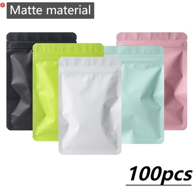 100 Stück doppelseitige mattierte Flachbodenbeutel aus Mylar in Schwarz, wasserdichte und hitzeversiegelbare Aluminiumfolie-Reißverschlussbeutel - Bild 1