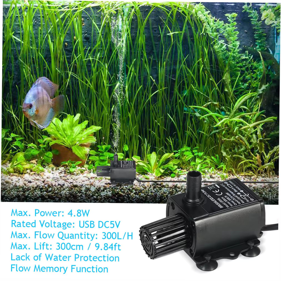 Decdeal Mini-USB-Wasserpumpe, bürstenlos und wasserdicht, Schwarz, 300 l/h, Hub 300 cm, DC5V, 4,8 W - Bild 3