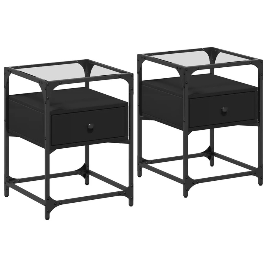 vidaXL Nachttische 2er Set Schwarz aus Holzwerkstoff B/T/H: 40 x 40 x 55 cm - Bild 2
