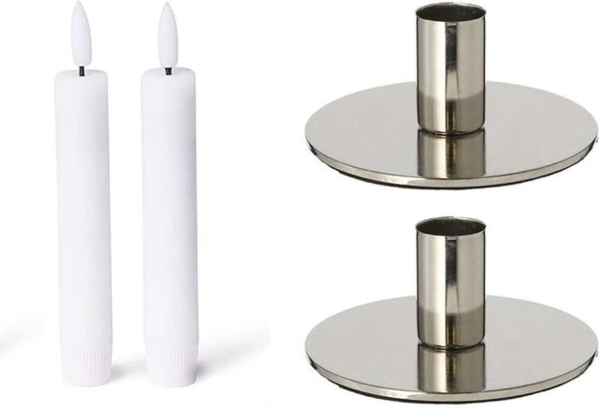 Novaliv 2er Set Stabkerzenhalter aus Metall in Silber und Grau für Advent und Dekoration, Höhe: 10 cm - Bild 1