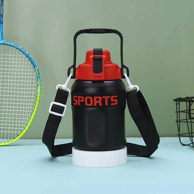 Yiran Furniture Outdoor-Sport-Wasserkocher aus Edelstahl mit Doppel-Trinkbecher und Federabdeckung, 900ml - Bild 1