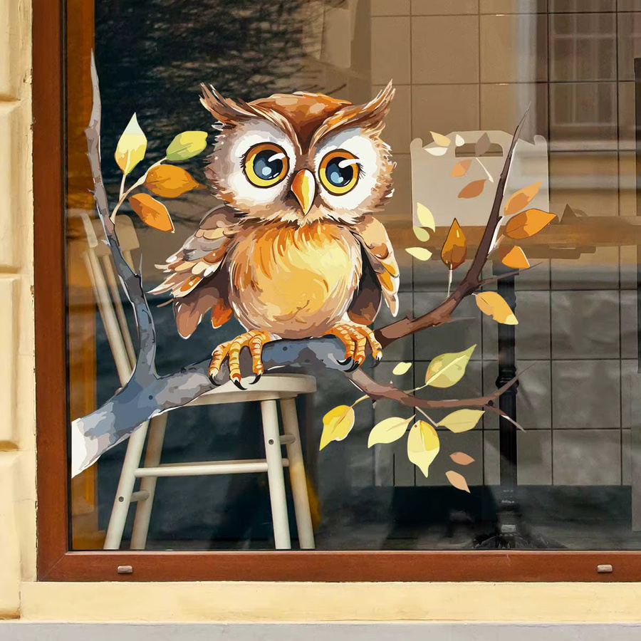 BRUP PVC-Fensteraufkleber für Kinderzimmer mit Eule und Baumzweig Motiv, abnehmbare Glasdekoration für dein Schlafzimmer - Bild 2