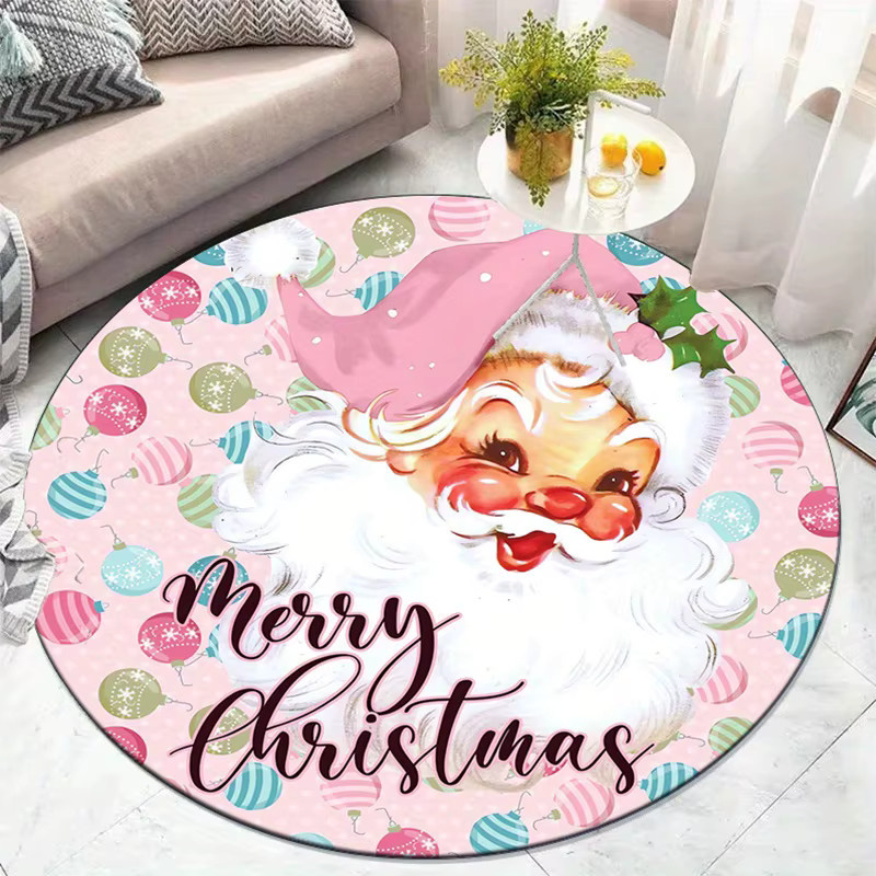 VIKAMA Weihnachtsteppich mit rosa Weihnachtsmann, runder Dekoteppich, Farbe: Rosa, Durchmesser: 80 cm - Bild 2