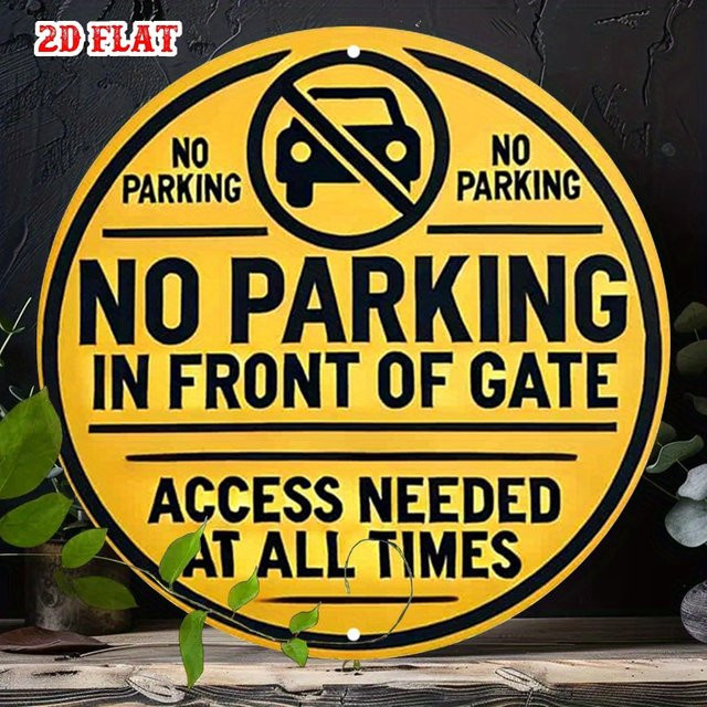 Rundes Aluminium-Warnschild von Potdemiel mit Text No Parking in Front of Gate in Gelb, Durchmesser: 20 cm - Bild 1