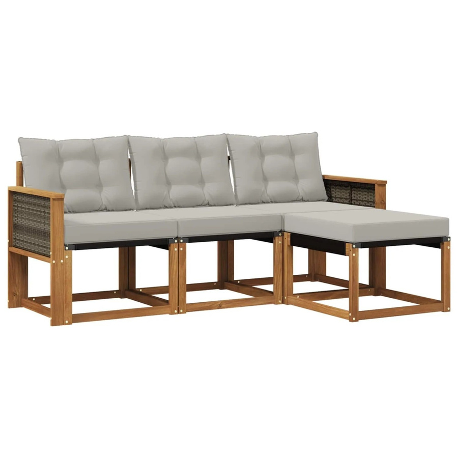 vidaXL Outdoor-Sofagarnitur L-Form aus Akazienholz mit Textilene und Kissen, Hellgrau - Bild 2
