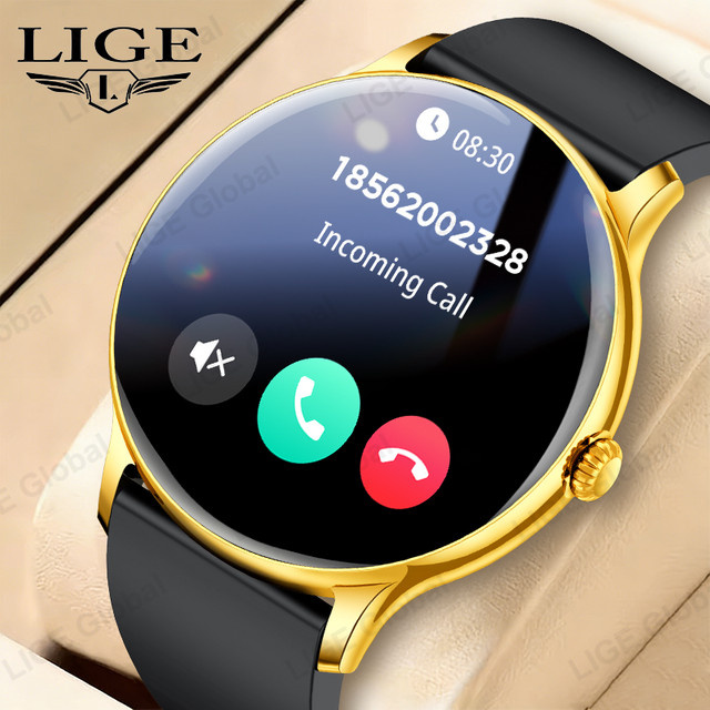 LIGE Smartwatch, Silikon, Gold, Unisex, Bluetooth, Wasserdicht - Bild 1