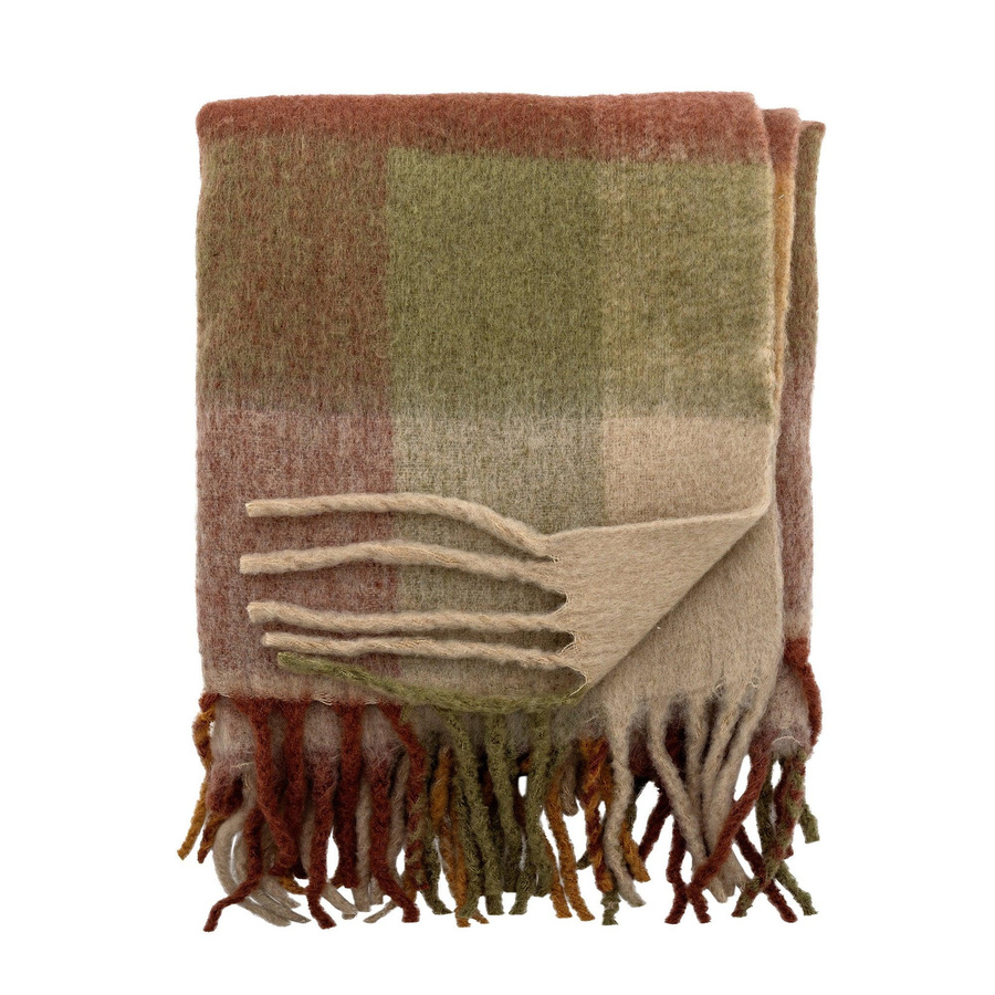 Bloomingville Plaid Hamisha in Grün, Braun und Beige mit geometrischem Muster, B/B: 127 x 152 cm - Bild 1