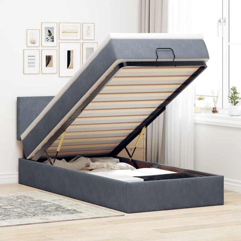 Vidaxl Ottoman Polsterbett mit Matratze und LED in Dunkelgrau aus Samt, B/T: 90 x 200 cm - Bild 1