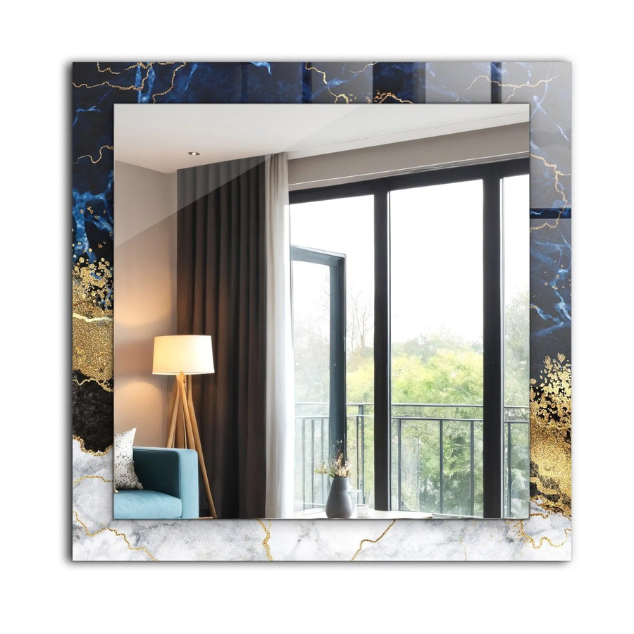 Tulup Dekorativer Spiegel mit blauem Marmorabstraktion Design, Rechteckig, B/H: 60 x 60 cm - Bild 2