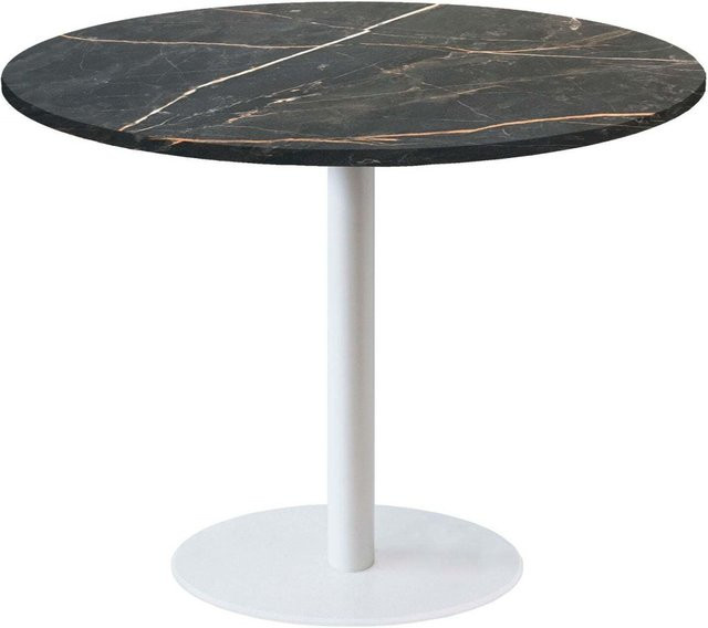 RestooTab Tisch Rome XL rund mit Stein-Dekor in Schwarz, Gold und Weiß und schwarzem Gestell, Durchmesser: 120 cm, Höhe: 75 cm - Bild 1