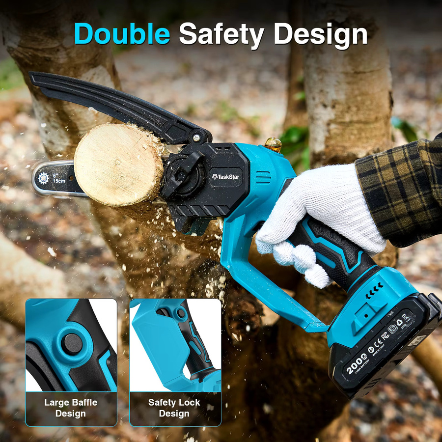 TaskStar Mini 6-Zoll Handheld-Kettensäge in Blau mit 2 Akkus 2.0Ah und Auto-Ölung, kompatibel mit Makita 18V Akkus - Bild 7