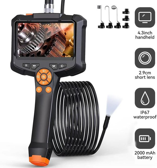 INSKAM Industrielle Endoskopkamera mit 4,3 Zoll Display, HD 1080P Einzel-Doppelobjektiv, IP67 wasserdicht und LED-Beleuchtung, Farbe: Schwarz - Bild 1