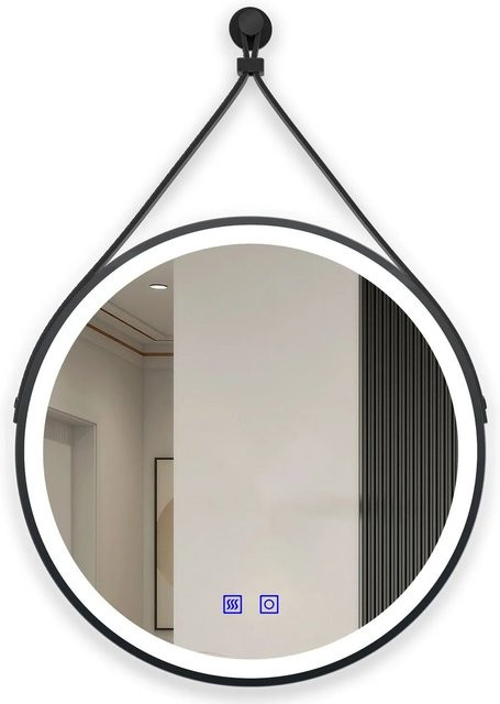 Aica Sanitär Runder Badspiegel Schwarz mit LED Beleuchtung, Dimmbar, CCT Neutral-Warm-Kaltweiß, Durchmesser: 80 cm - Bild 1