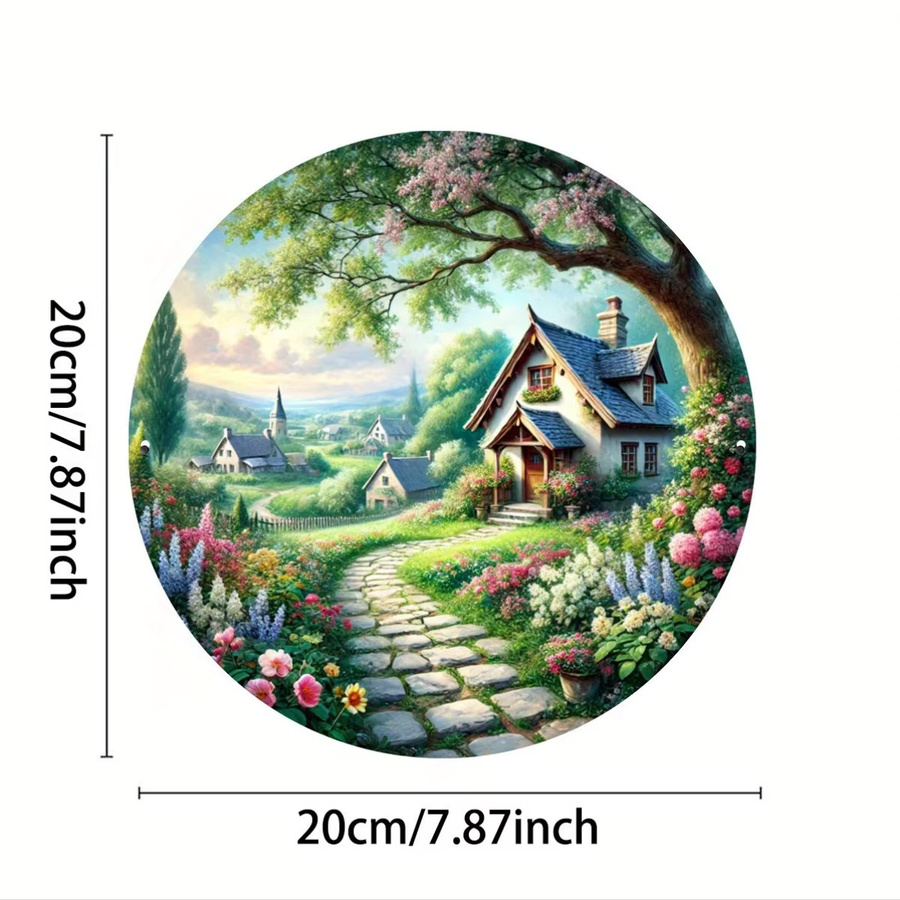 Rundes dekoratives Wandschild Potdemiel Cottage and Meandering Path aus Aluminium in Multicolour mit Vintage-Design und floralem Motiv, Durchmesser: 20 cm - Bild 2