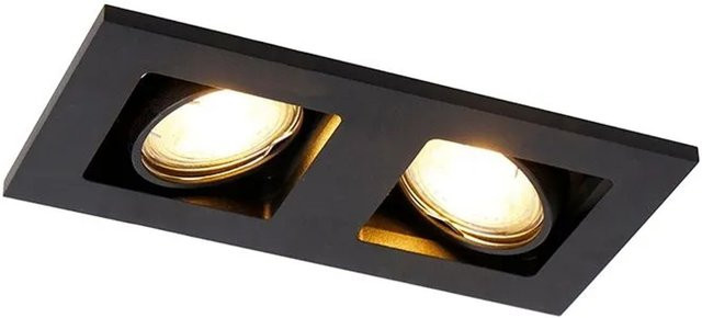 QAZQA Qure Rechteckiger Einbauspot 2-flammig Schwarz dimmbar GU10 - Bild 1