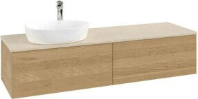 V&B Waschtischunterschrank Antao ohne Frontstruktur, Wandhängend, Farbe Honig Eiche Matt, Breite: 160 cm, Tiefe: 50 cm - Bild 1