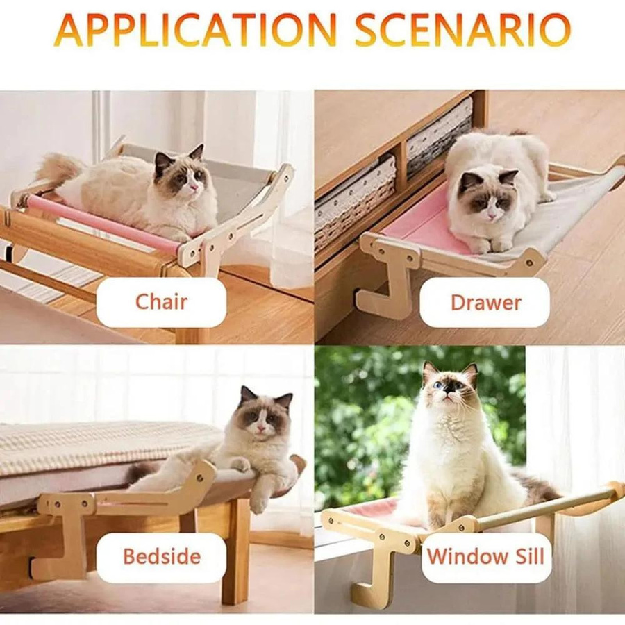 Yiran Furniture Katzenhängematte aus Holz zum Aufhängen am Fenster mit verstellbaren Beinen - Bild 4