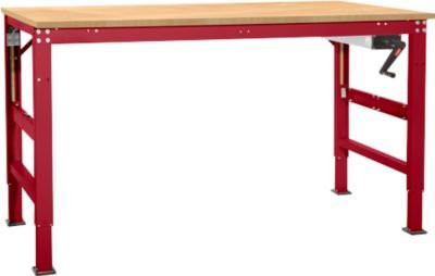 Arbeitstisch Ergo K von Manuflex mit Kurbel und Multiplex-Tischplatte in Rubinrot, B/T: 150 x 80 cm - Bild 1