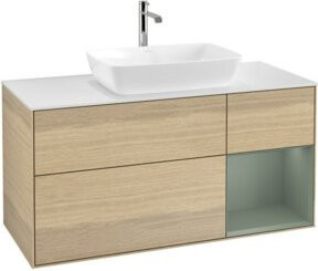 V&B Waschtischunterschrank Finion in Weiß mit Eichenregal, Breite: 120 cm, Tiefe: 50,1 cm, Höhe: 50,1 cm - Bild 1