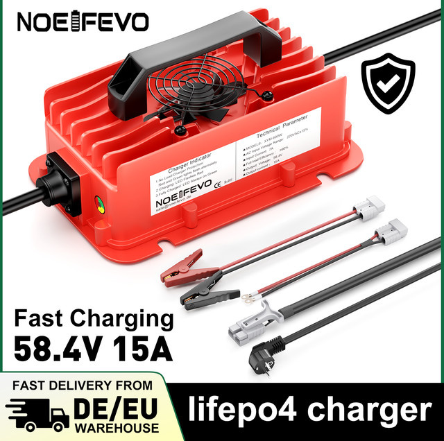 Noeifevo LiFePO4 Batterieladegerät 58,4V 15A für 48V 16S Lithium-Eisenphosphat, intelligentes Schnellladegerät für Wohnmobile, Boote, Solar, Golfcarts und E-Bikes - Bild 1