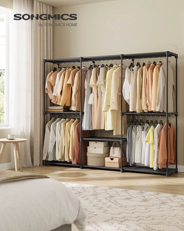 SONGMICS Kleiderständer mit durchgehender Kleiderstange und 5 Hängefächern in Beige, modern und matt - Bild 2