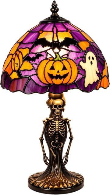 Xingben Ten Halloween Tischlampe mit Buntglas-Schirm und dekorativem Sockel aus Harz in Schwarz und Multicolour - Bild 1