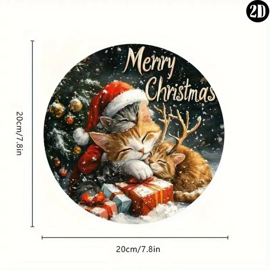 HELLOYOUNG Merry Christmas Weihnachtsschild mit Katzen- und Rentiermuster, rund, mehrfarbig - Bild 4