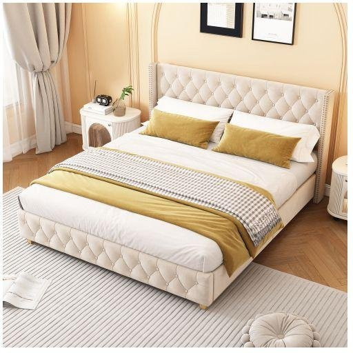 Gepolstertes Bett MUVOE in Beige mit Kopfteil, Breite: 180 cm, Tiefe: 200 cm - Bild 1