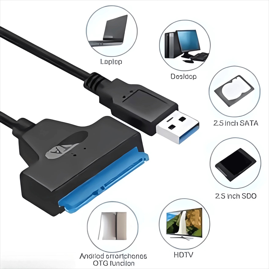OLOEY USB-C zu SATA III Adapterkabel 6 Gbit/s, 25 Zoll HDD SSD Festplattenkonverter mit 22Pin Stecker, Schwarz - Bild 4