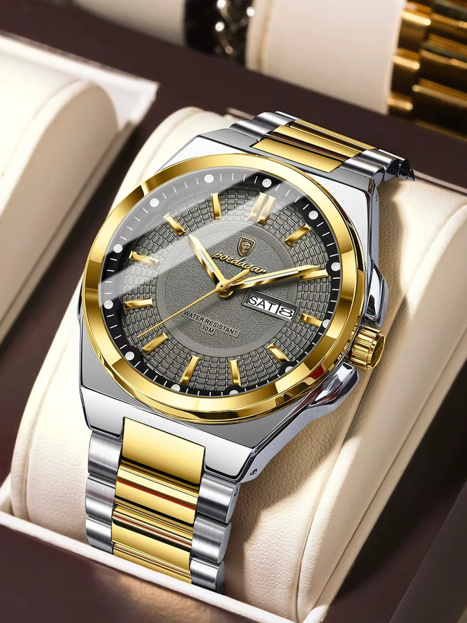 POEDAGAR Armbanduhr Edelstahl, Quarz, Silber, Herren, Datum, Wochentag - Bild 7