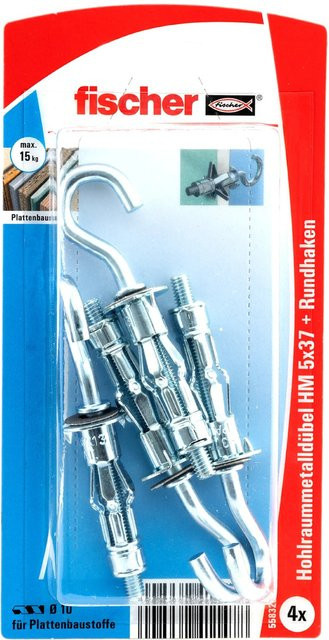 Fischer Hohlraum-Metalldübel HM RH mit Rundhaken aus Stahl in Silber, Durchmesser: 5 mm, Länge: 37 mm, 4 Stück - Bild 1