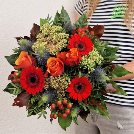 Herbstimpression Blumenstrauß Gerbera Rose Mixed Rot