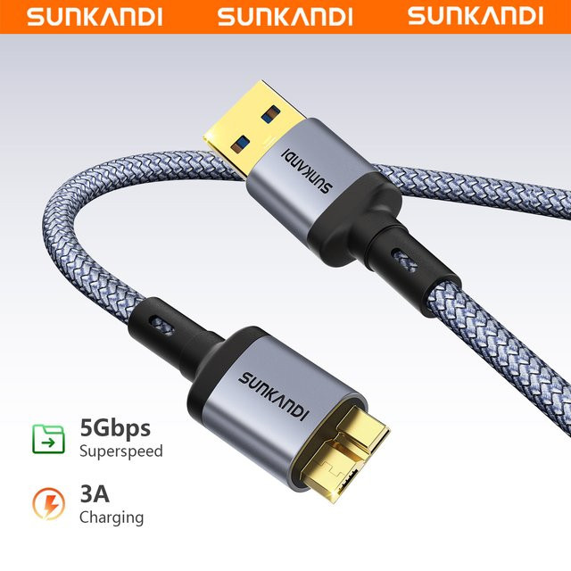 SUNKANDI Micro USB 3.0 Kabel USB-A auf Micro-B in Grau - Bild 1