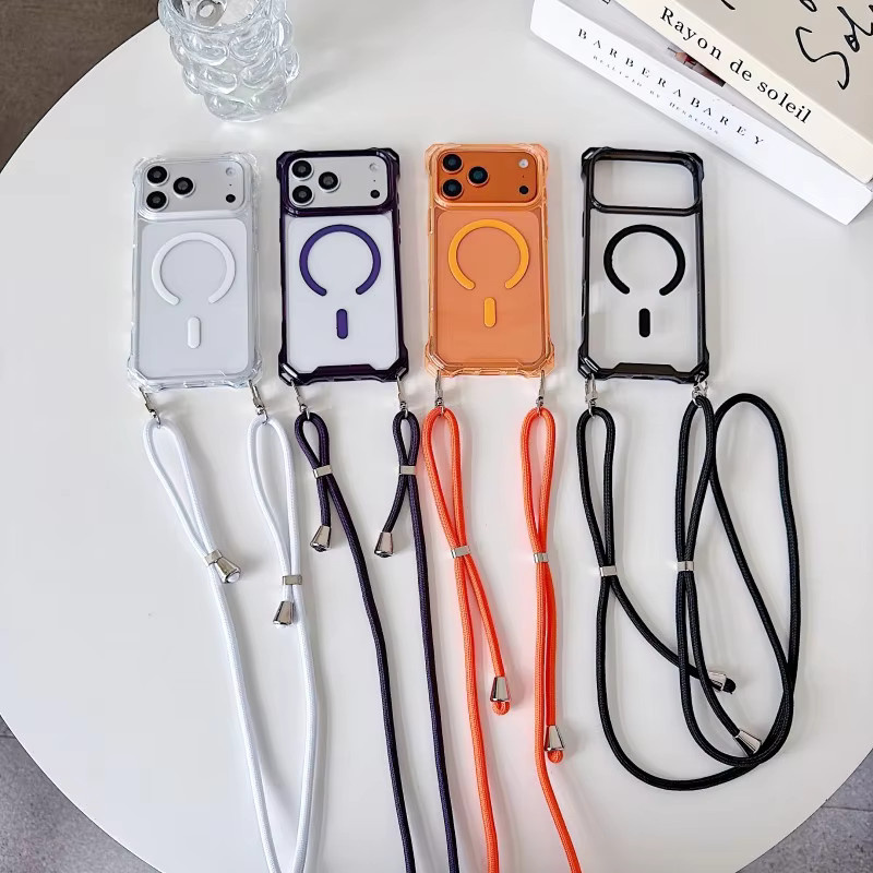 EHUIDE Transparente Magnetische Schutzhülle mit Trageriemen für iPhone 11 bis 17 Pro Max Plus Air Stoßfeste Crossbody-Hülle mit Kordel in Schwarz - Bild 3