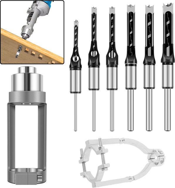 Toorise HSS Quadratische Lochbohrer Set mit Auger Stemmeisen und Adapter für Holzbearbeitung, Silber - Bild 1