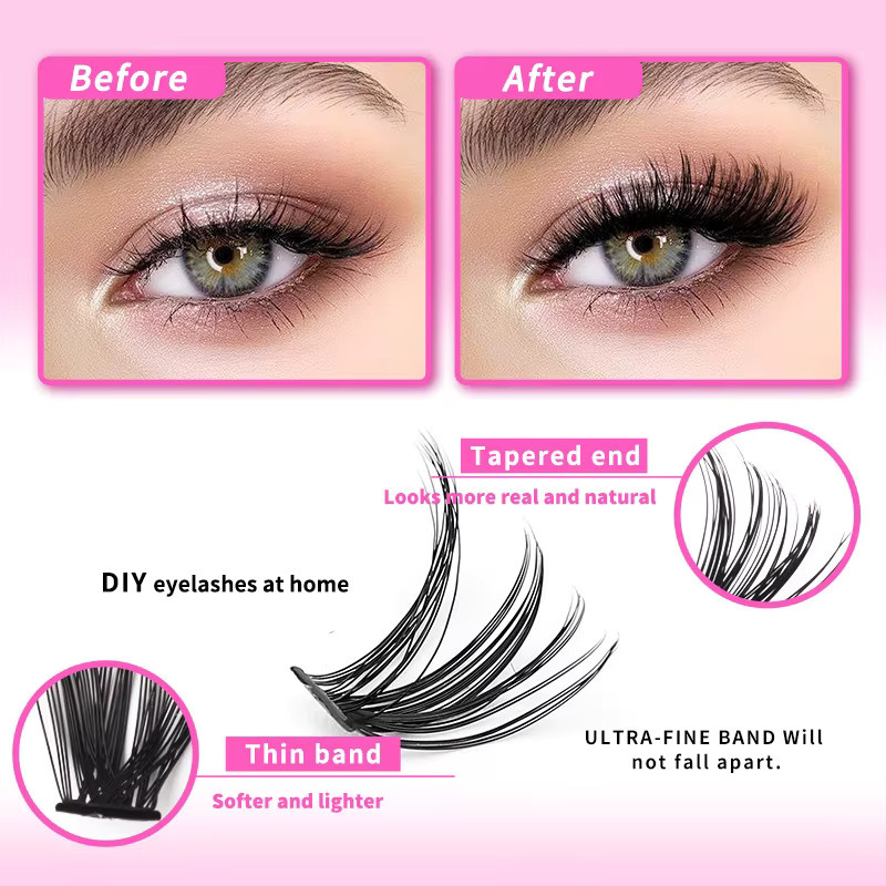 MIAOJIE Wimpernverlängerungsset, Wimperncluster, D-Curl, 9–16 mm, Black - Bild 5