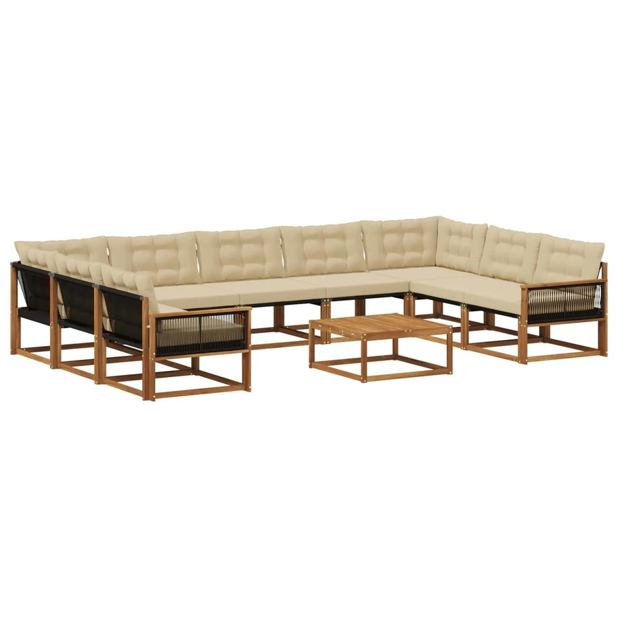 vidaXL Outdoor-Sofagarnitur in U-Form aus massivem Akazienholz mit 10 Textilene-Kissen in Natur und Beige - Bild 2