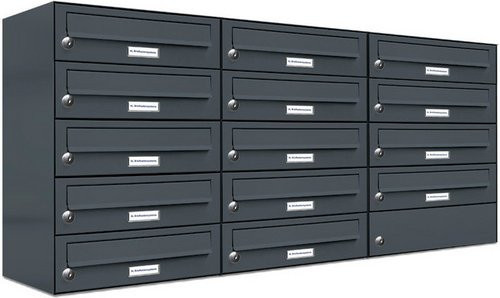 AL BRIEFKASTENSYSTEME Briefkasten für 14 Parteien, Aufputzmontage, grau, B/H/T: 153,44 x 57,5 x 27,5 cm - Bild 1