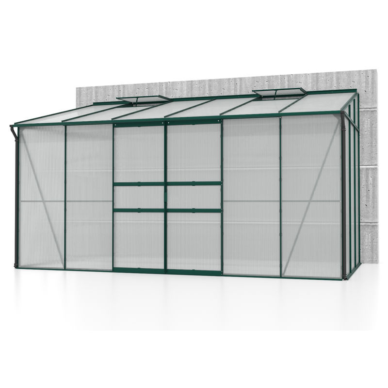 Vitavia Anlehn-Gewächshaus Ida 7800 in Smaragdgrün mit 7,8 m² Fläche, 6 mm Polycarbonat-Platten, Doppelschiebetür und Pultdach - Bild 2