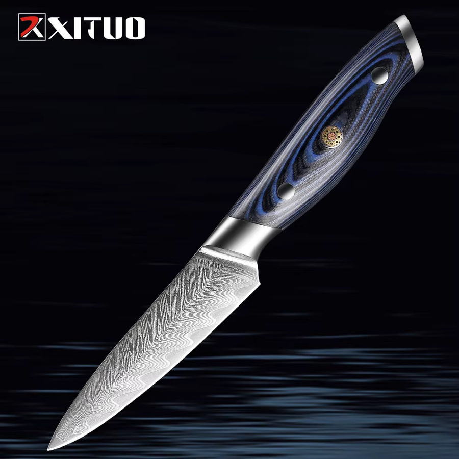 Xituo Damaststahl Schälmesser mit blauem G10-Griff, 8,9 cm Japanisches Obstmesser - Bild 4