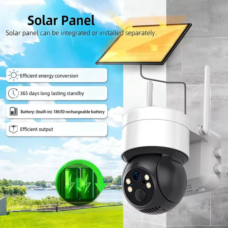 Tuya Solar Außenkamera WLAN PTZ IP-Kamera mit 5MP Auflösung, integriertem Akku und Solarpanel in Weiß - Bild 2