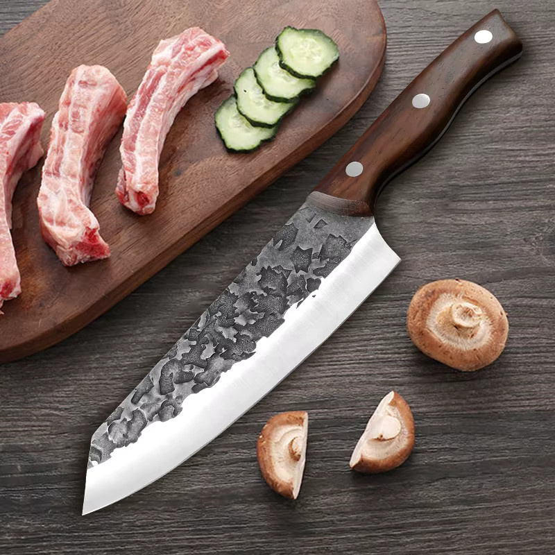 InLeung Metzger Küchenmesser aus Edelstahl mit Holzgriff und Scheide, Silber - Bild 5